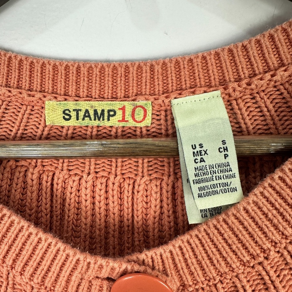 Vintage Y2K‎ Stamp 10 Coral Button Cardigan S Cropped Cottagecore Preppy Indie - Picture 2 of 6